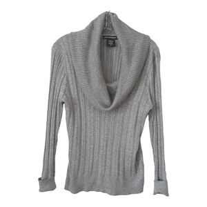 United States Sweater Cowl Neck Sweater Women Medium Gray Metallic Ribbed Long